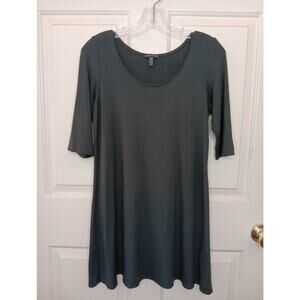 Eileen Fisher Women Scoop Neck Elbow Sleeve T-Shirt Dress Size XS Black Viscose